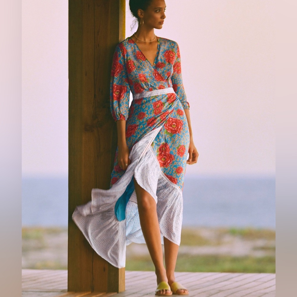 NWT Farm Rio for Anthropologie Soigne Maxi Wrap Dress